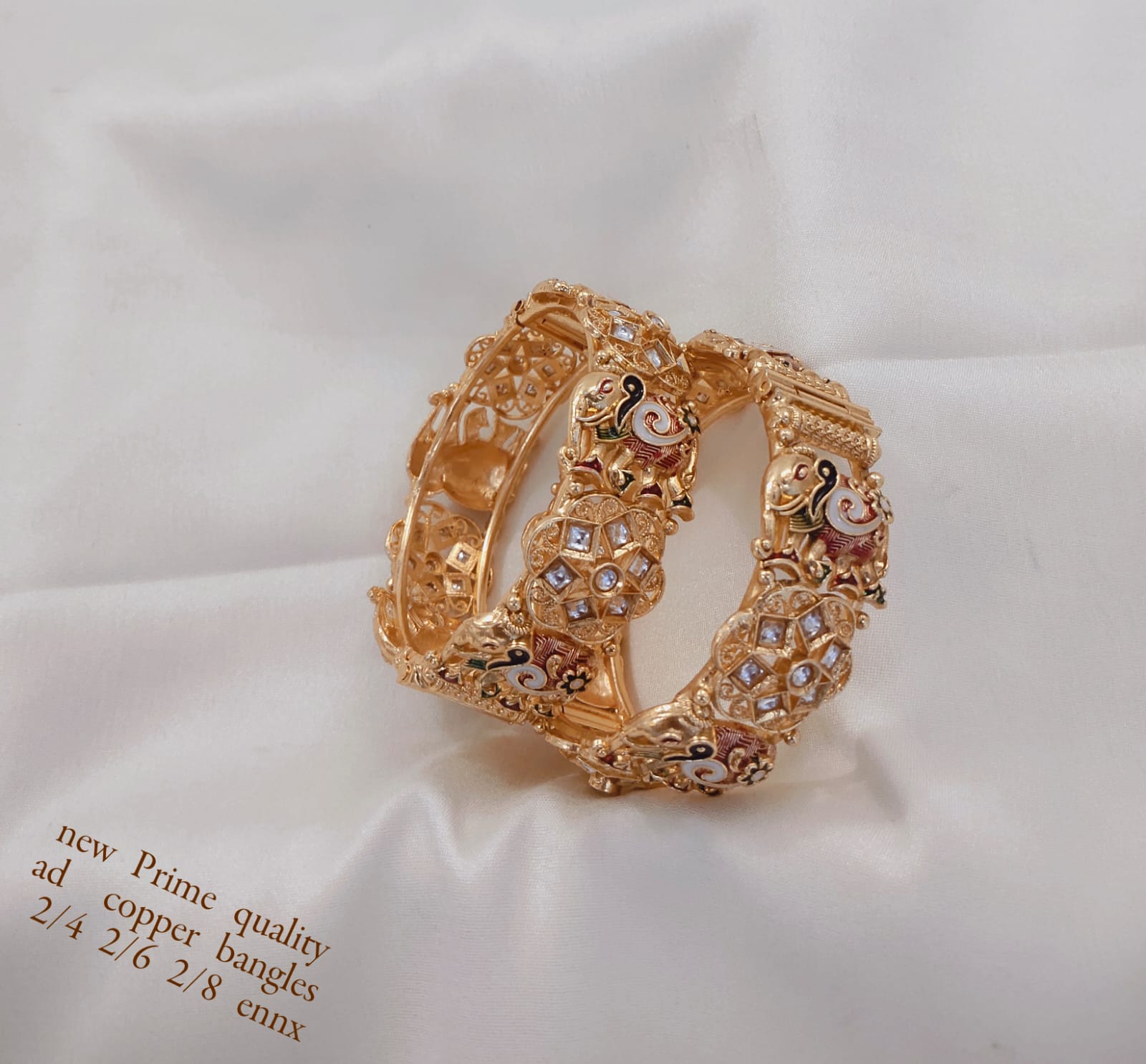 Regal Elephant Motif Kundan Bangles – Antique Copper Finish